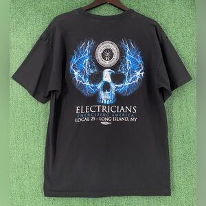 VTG 90s Union Electrical Workers Long Island NY Eagle Skull Pocket T-Shirt Large